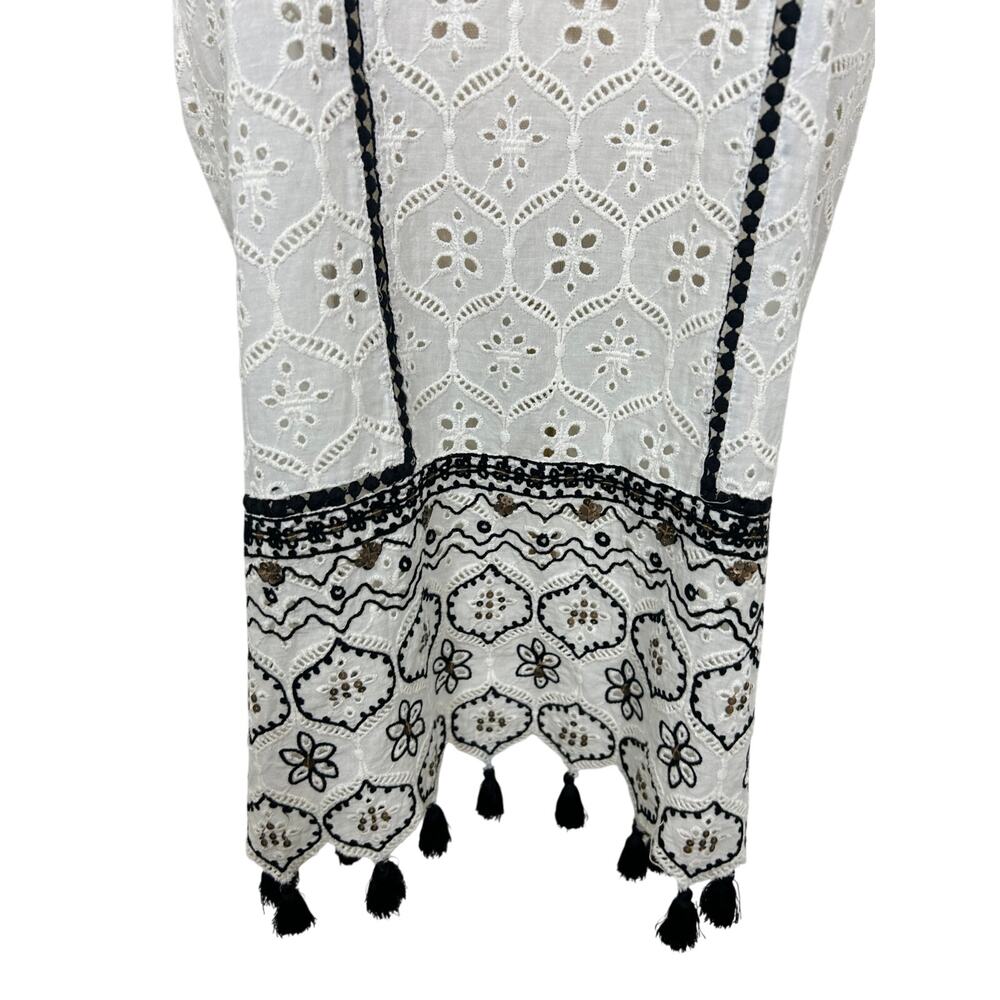 Hemant & Nandita Anthropologie Aditya Embroidered Tassel Tunic White Medium Boho - Picture 6 of 11